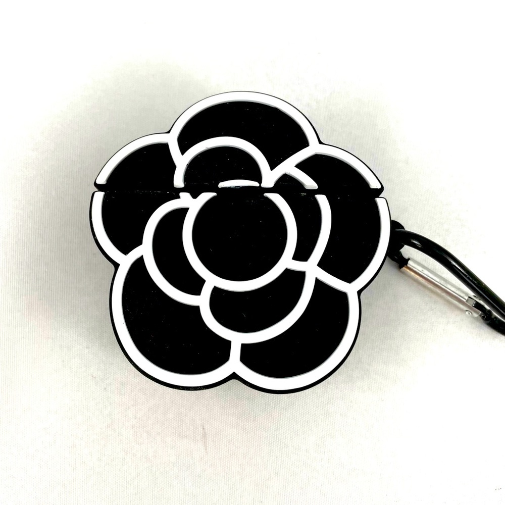 Black camellia rubber airpod case